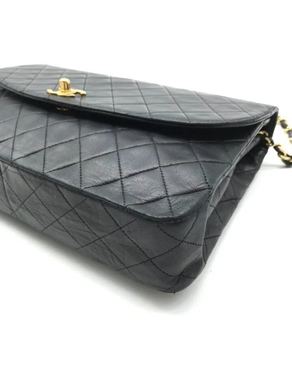 Chanel CC Logo Quilted Leather Turnlock Chain Shoulder Bag Black